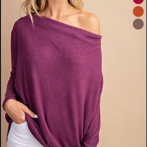 Dolman Long Sleeve On/Off Shoulder Tunic Top, Plum